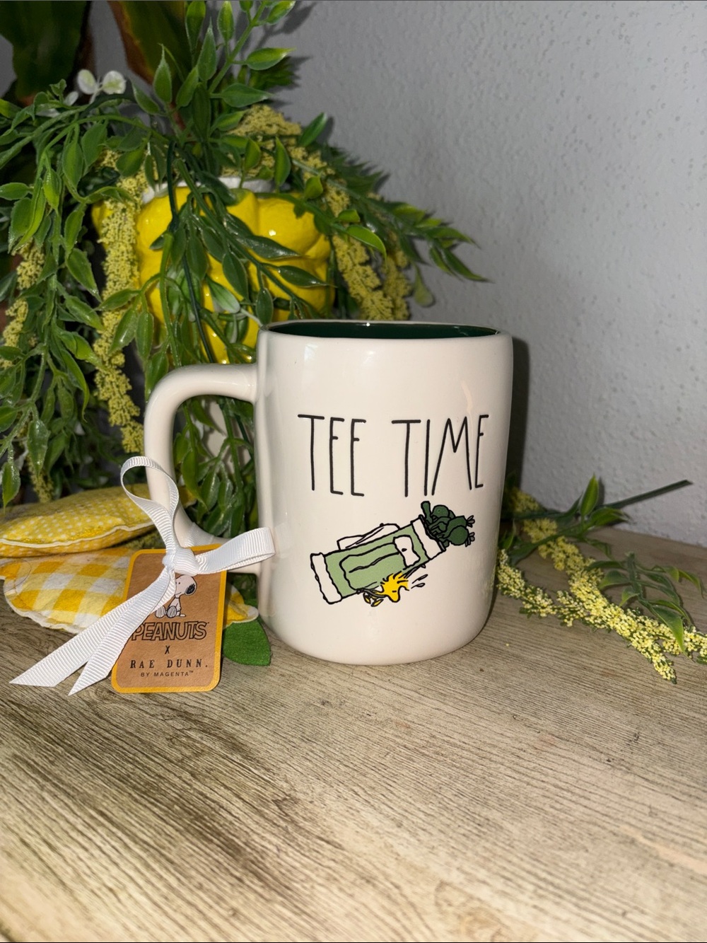 Rae Dunn White Ceramic 'Tee Time' Mug with Green Interior